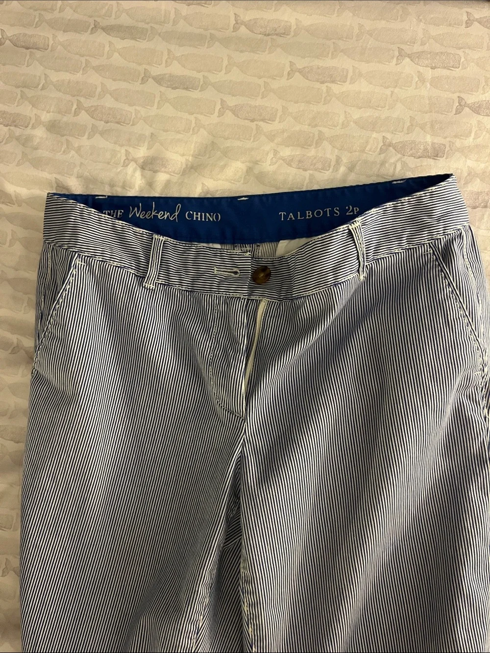 Women’s Blue & White Pinstripe Chinos Capris